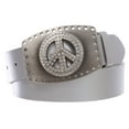 thumbnail image 1 of 1 1/2" Snap On Rhinestone Peace Symbol Love Sign Hollow Out Buckle With Leather Belt, 1 of 2