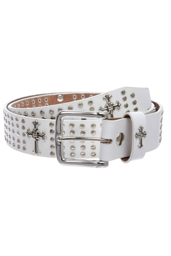1 1/2" Snap On Riveted Christian Religious Cross and Circle Studded Leather Belt