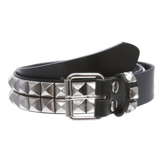 1 1/2" Snap On Two Row Punk Rock Star Silver Studded Solid Leather Belt