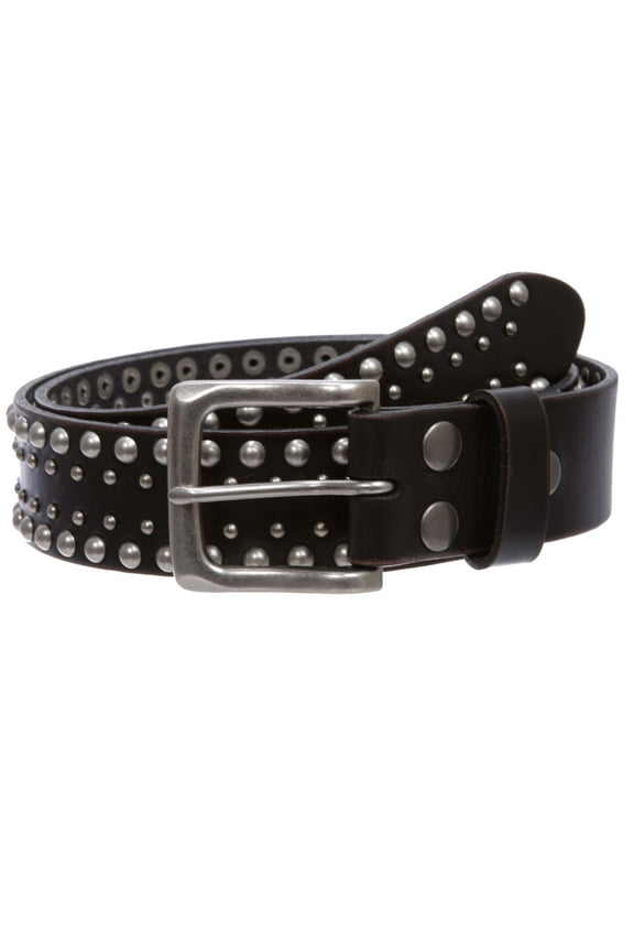 1 1/2" Snap on Antique Silver Circle Metal Studded Distressed Leather Belt