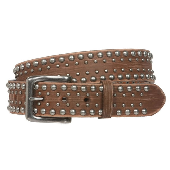 1 1/2" Snap on Antique Silver Circle Metal Studded Distressed Leather Belt