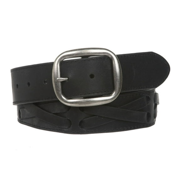 1 1/2" Snap on Antique Silver Studded Cross Strap Leather Jean Belt