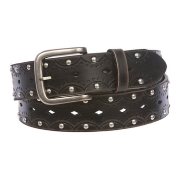 1 1/2" Snap on Perforated Vintage Embossed Studded Jean Belt