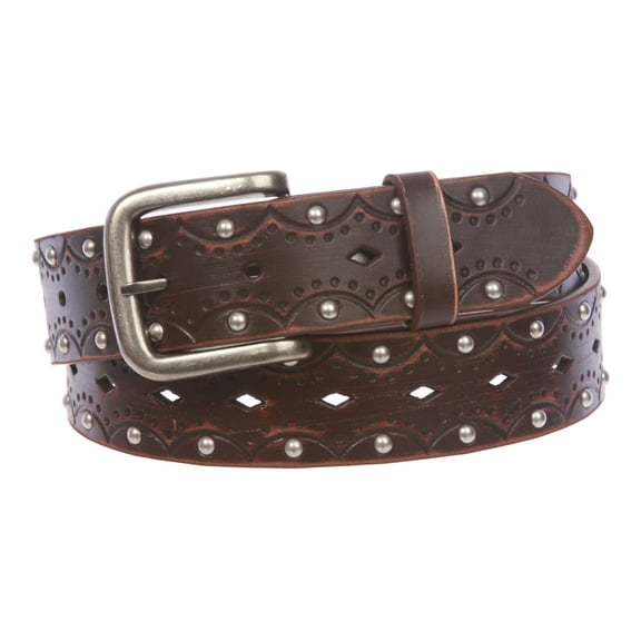 1 1/2" Snap on Perforated Vintage Embossed Studded Jean Belt
