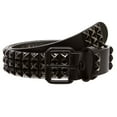 thumbnail image 1 of 1 1/2" Cowhide Black Three Row Punk Rock Star Distressed Studded Leather Jean Belt, 1 of 6