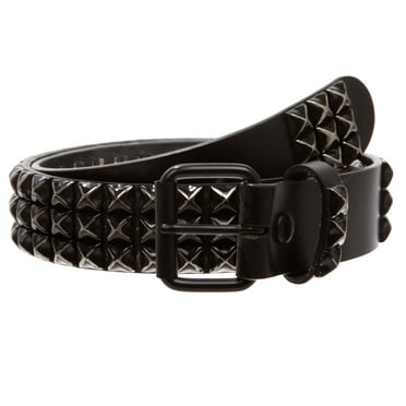 1 1/2" Cowhide Black Three Row Punk Rock Star Distressed Studded Leather Jean Belt