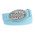 thumbnail image 1 of 1 1/2" Women's Snap On Belt With Oval Perforated Engraved Crystal Rhinestone Western Floral Buckle, 1 of 2