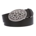 thumbnail image 1 of 1 1/2" Women's Snap On Belt With Oval Perforated Engraved Crystal Rhinestone Western Floral Buckle, 1 of 2