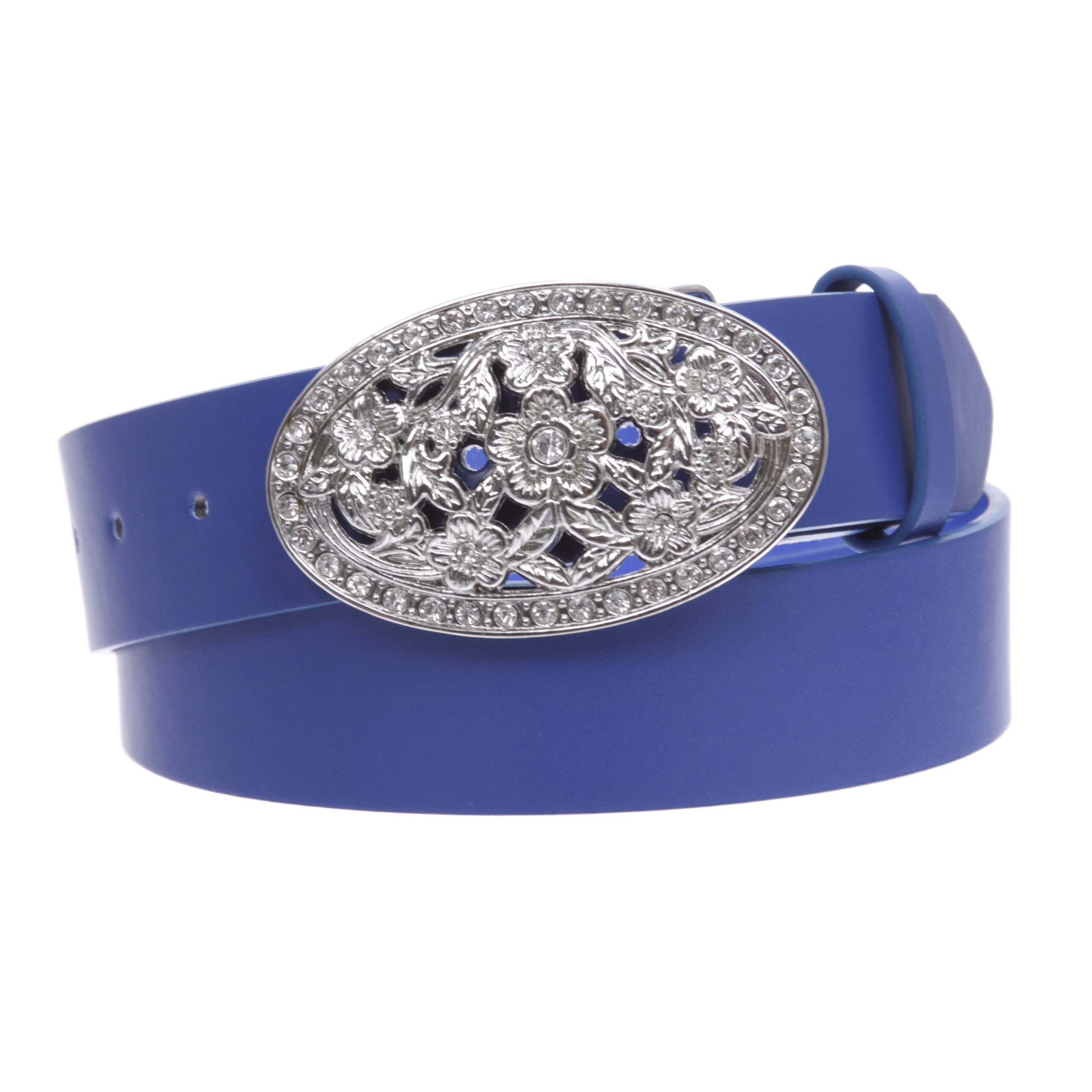 NEW - Crystal Floral Oval Buckle Belt - Silver Rhinestone Crystal Oval Belt Buckle Antique Silver Floral  main image 2