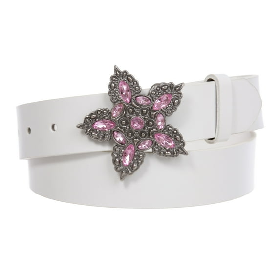 1 1/2" Women's Snap On Five Leaved Rhinestone Floral Fashion Belt Multi-Color Options