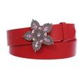 thumbnail image 1 of 1 1/2" Women's Snap On Five Leaved  Rhinestone Floral Fashion Belt Multi-Color Options, 1 of 2