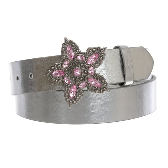 1 1/2" Women's Snap On Five Leaved Rhinestone Floral Fashion Belt Multi-Color Options