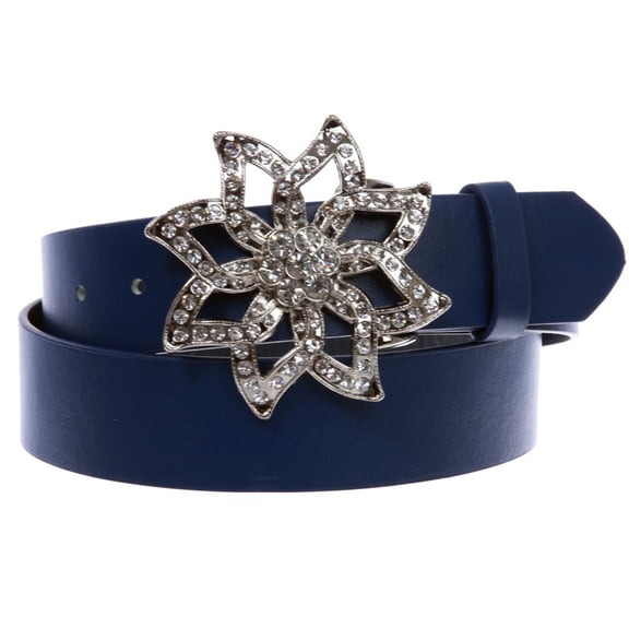 1 1/2" Women's Snap On Rhinestone Floral Fashion Belt Multi-Color Options