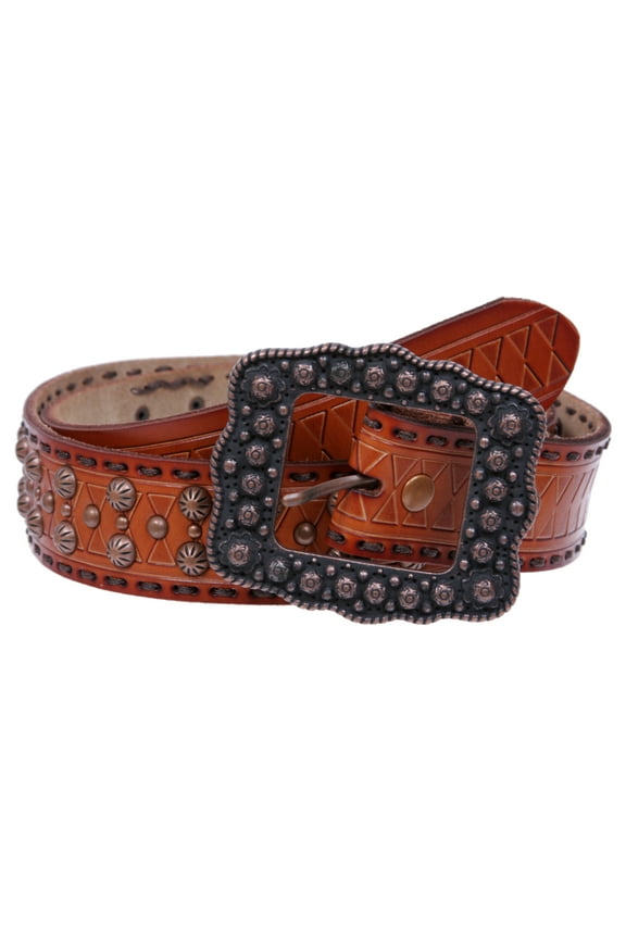 1 1/2" Womens Western Snap On Studded Leather Belt