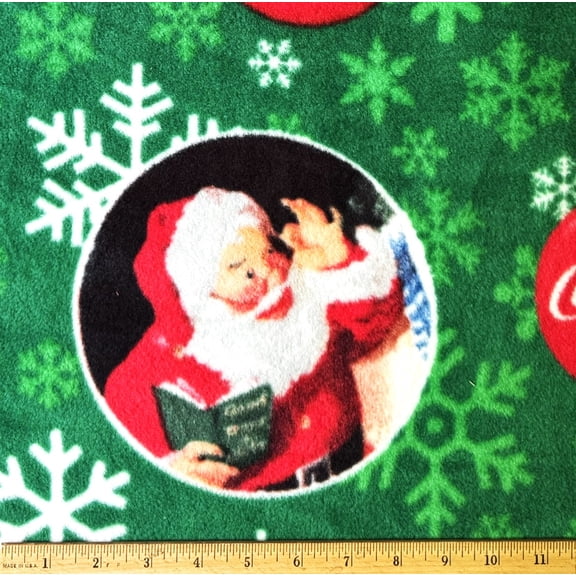 1-1/2 Yard - Christmas Santa Coca-Cola on Green Fleece Fabric (Great for Making a Throw Blanket, Sewing, Craft Projects, Throw Pillows & More) 1-1/2 Yard X 58 Inches