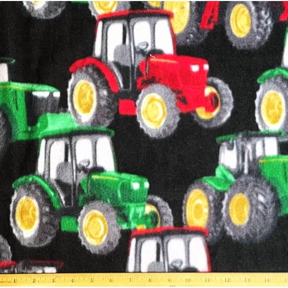 1-1/2 Yard - Farm Tractors Farming on Black Fleece Fabric (Great for Sewing, Craft Projects, No-Sew Throw Blanket, & Pillows) 1-1/2 Yard x 58" Wide