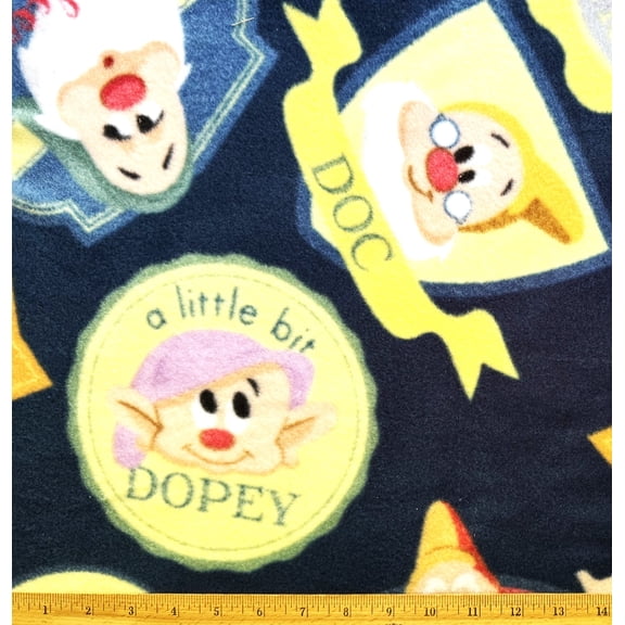 1-1/2 Yard - A Little Bit Dopey Doc Grumpy & More Dwarf on Navy Blue Fleece Fabric (Great for Making a Throw Blanket, Sewing, Craft Projects, Throw Pillows & More) 1-1/2 Yard X 58 Inches