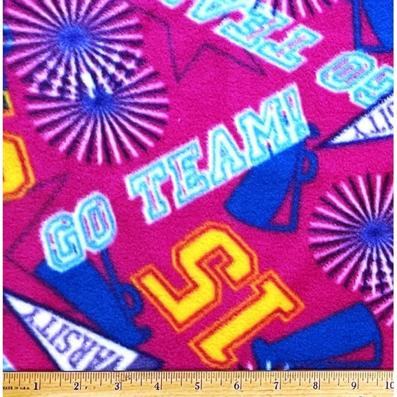 1-1/2 Yards - Cheer Cheerleading Go Team on Hot Pink Fleece Fabric (Great for Sewing, Craft Projects, No-Sew Throw Blanket, & Pillows) 1-1/2 Yards x 58" Wide