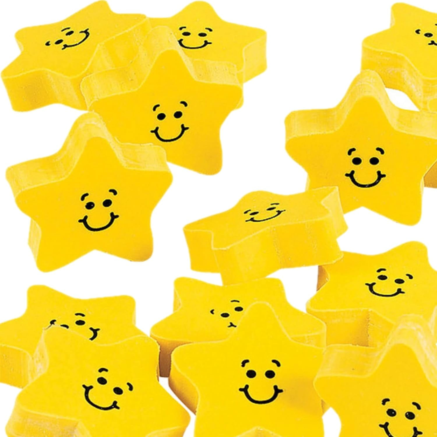 1 1/2" Yellow Cute Smile Face Star Erasers For School Classroom School