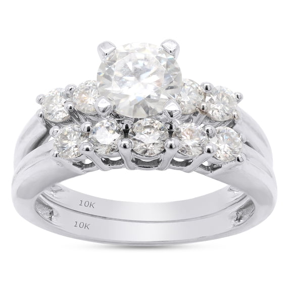 1 1/2 ct. t.w Center 6.5MM Round Cut Lab Created Moissanite Diamond 5 Stone Bridal Set Engagement Ring For Women In 10K Solid White Gold (G-H Color, VVS1 Clarity, 1.50 Cttw)-5.5