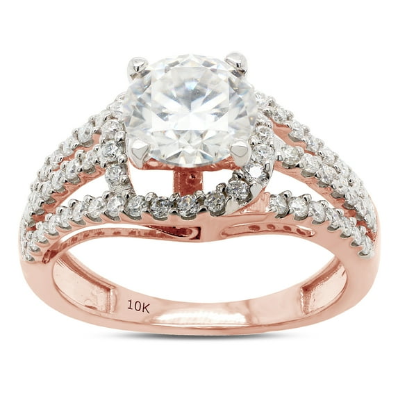 1 1/2 ct. t.w Center 6.5MM Round Cut Lab Created Moissanite Diamond Split Shank Crossover Halo Bypass Engagement Ring In 10K Solid Rose Gold(G-H Color, VVS1 Clarity, 1.50 Cttw)-5.5