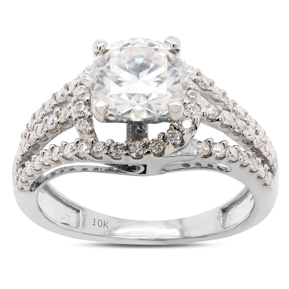 1 1/2 ct. t.w Center 6.5MM Round Cut Lab Created Moissanite Diamond Split Shank Crossover Halo Bypass Engagement Ring In 10K Solid White Gold(G-H Color, VVS1 Clarity, 1.50 Cttw)-8