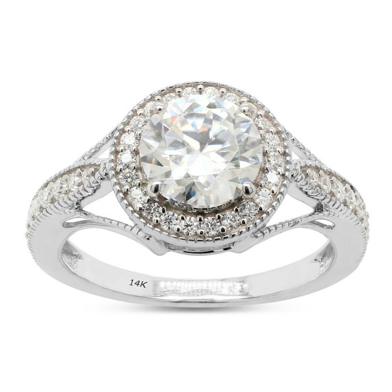 1 1/2 ct. t.w Center 7MM Round Cut Lab Created Moissanite Diamond Halo Engagement Ring For Women 14K Solid White Gold (G-H Color, VVS1 Clarity, 1.50 Cttw)Size : 7.5