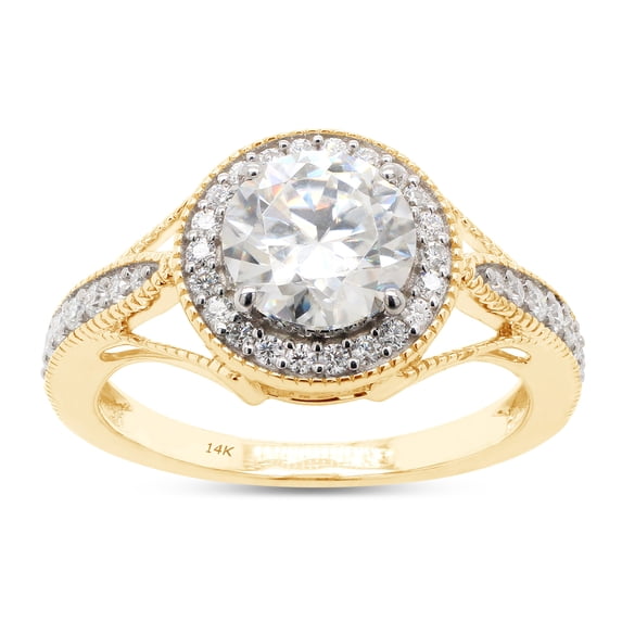 1 1/2 ct. t.w Center 7MM Round Cut Lab Created Moissanite Diamond Halo Engagement Ring For Women 14K Solid Yellow Gold (G-H Color, VVS1 Clarity, 1.50 Cttw)Size : 8