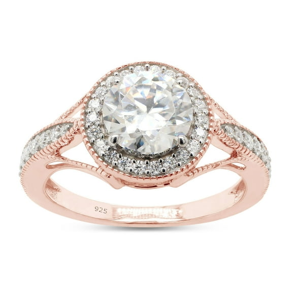 1 1/2 ct. t.w Center 7MM Round Cut Lab Created Moissanite Diamond Halo Engagement Ring For Women In 14K Rose Gold Over Sterling Silver (G-H Color, VVS1 Clarity, 1.50 Cttw)Size : 7