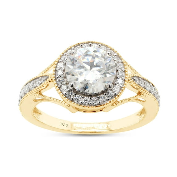 1 1/2 ct. t.w Center 7MM Round Cut Lab Created Moissanite Diamond Halo Engagement Ring For Women In 14K Yellow Gold Over Sterling Silver(G-H Color,VVS1 Clarity, 1.50 Cttw)Size : 5.5