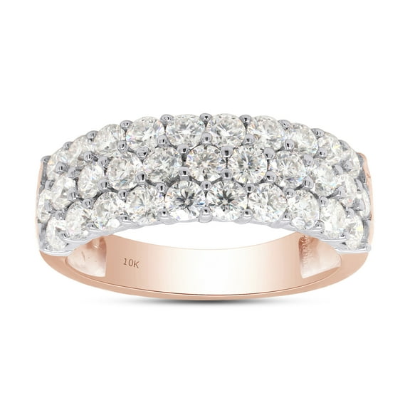 1 1/2 ct. t.w Round Cut Lab Created Moissanite Diamond 3-Row Half Eternity Anniversary Band Ring For Women In 10K Solid Rose Gold (G-H Color, VVS1 Clarity, 1.50 Cttw)-4