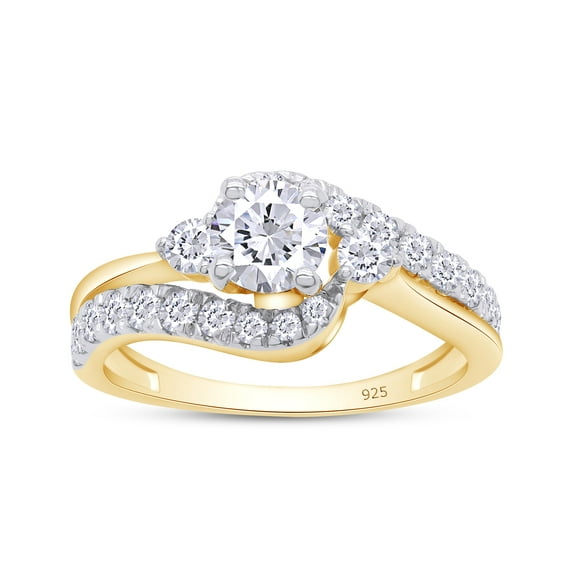 1 1/2 ct t.w Round Cut Lab Created Moissanite Diamond Bypass Engagement Ring For Women In 14K Yellow Gold Over Sterling Silver (G-H Color, VVS1 Clarity, 1.50 Cttw)-5.5