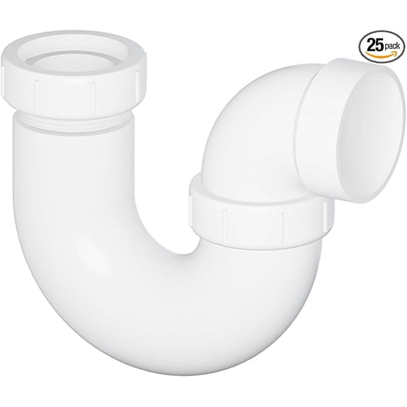 1-1/2 in. PVC DWV L.A. Pattern P-Trap w/ Union Slip Washer & Plastic Nut H x Slip, White PVC Drain, (25 Pack)
