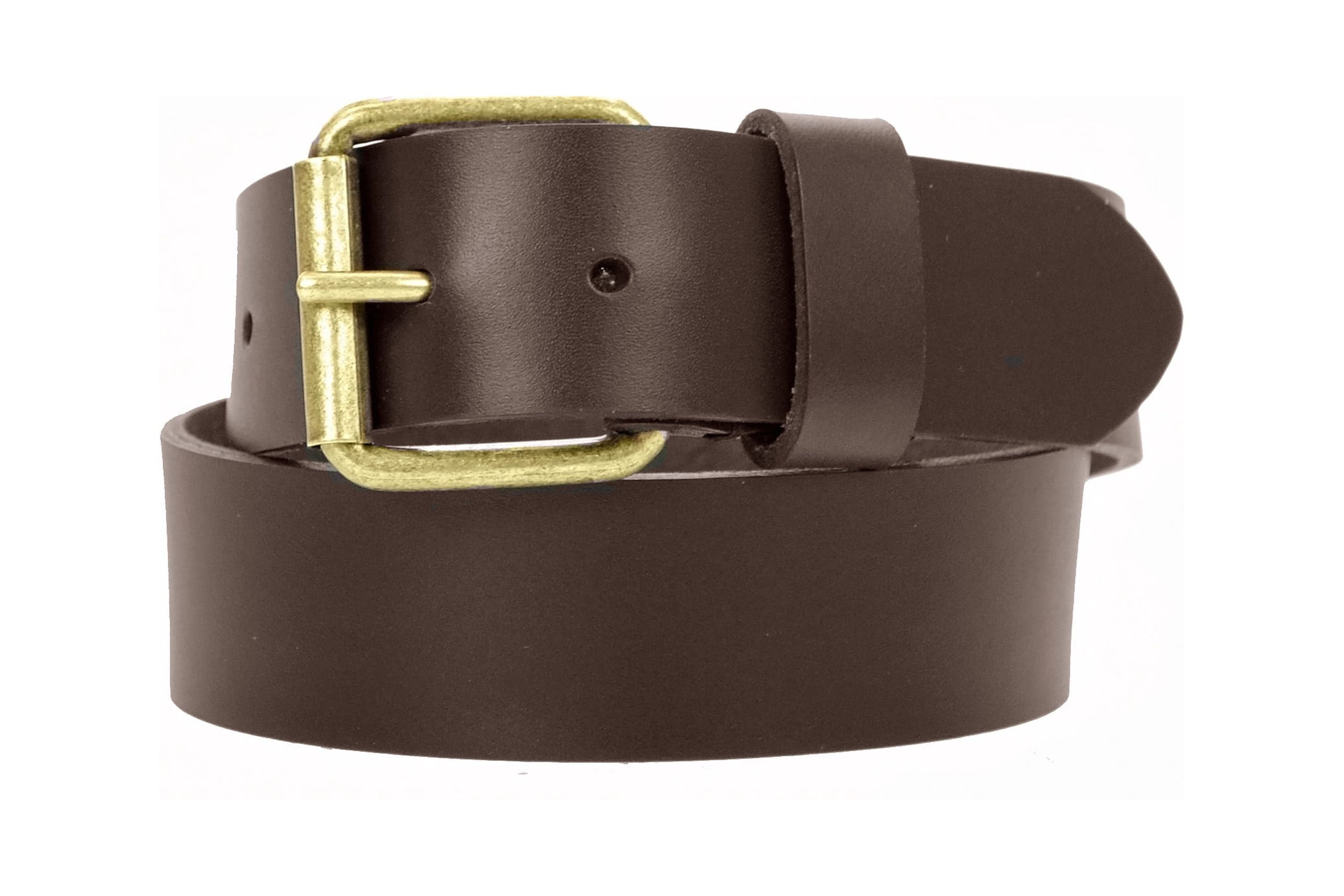1-1/2 in. US Steer Hide Harness Leather Men's Belt with Antique Brass  Finish Roller Buckle- Black 
