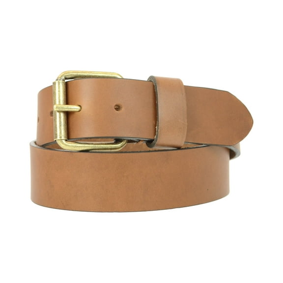 1-1/2 in. US Steer Hide Harness Leather Men's Belt with Antique Brass Finish Roller Buckle