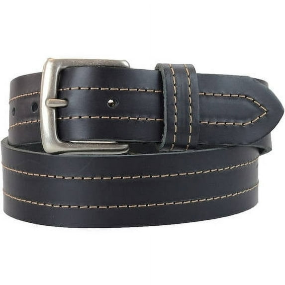 1-1/2 in. US Steer Hide Leather Double Stitch Men's Belt w/ Antq. Nickel Buckle- Black