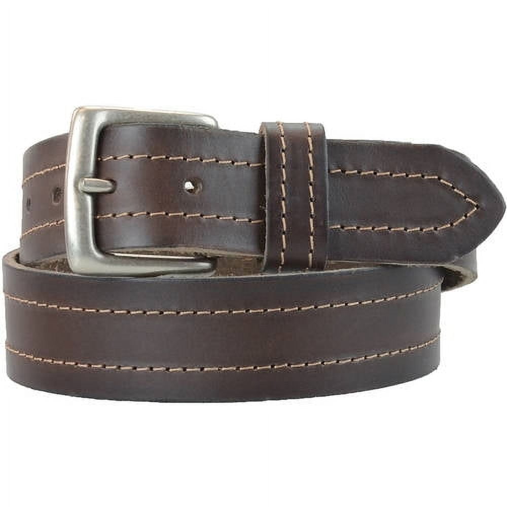 1-1/2 in. US Steer Hide Leather Double Stitch Men's Belt w/ Antq. Nickel Buckle