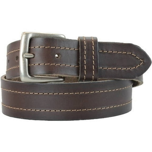 1-1/2 in. US Steer Hide Leather Double Stitch Men's Belt w/ Antq. Nickel Buckle