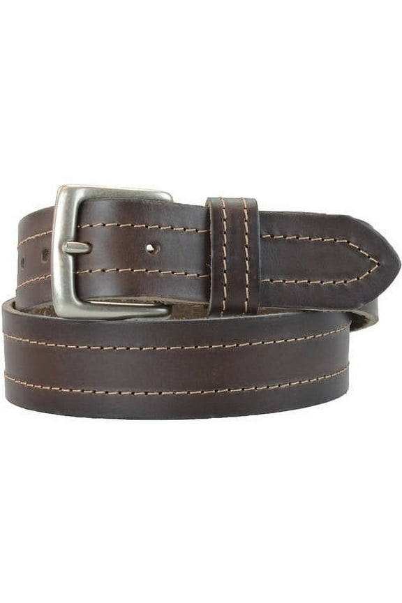 1-1/2 in. US Steer Hide Leather Double Stitch Men's Belt w/ Antq. Nickel Buckle
