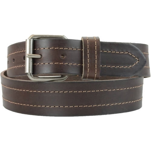 1-1/2 in. US Steer Hide Leather Double Stitch Men's Belt w/ Antq.Nickel Roller Buckle- Brown