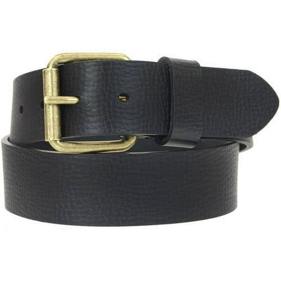 1-1/2 in. US Steer Hide Leather Pebble Grain Men's Belt with Antique Brass Finish Roller Buckle