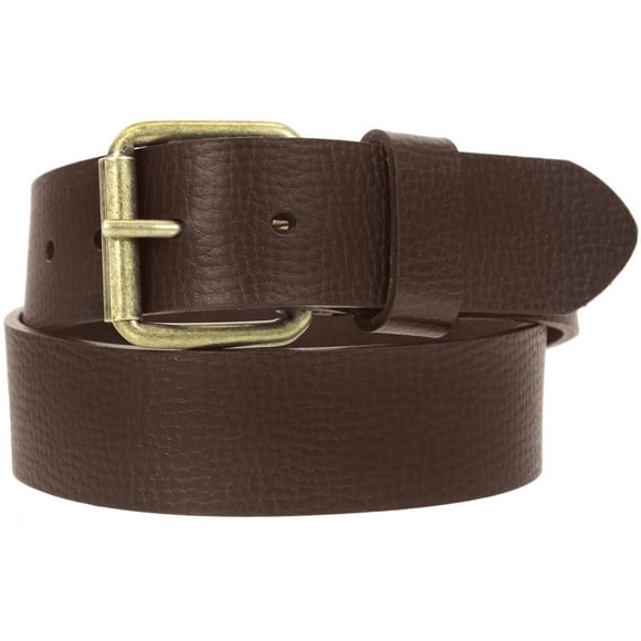 1-1/2 in. US Steer Hide Leather Pebble Grain Men's Belt with Antique Brass Finish Roller Buckle- Brown