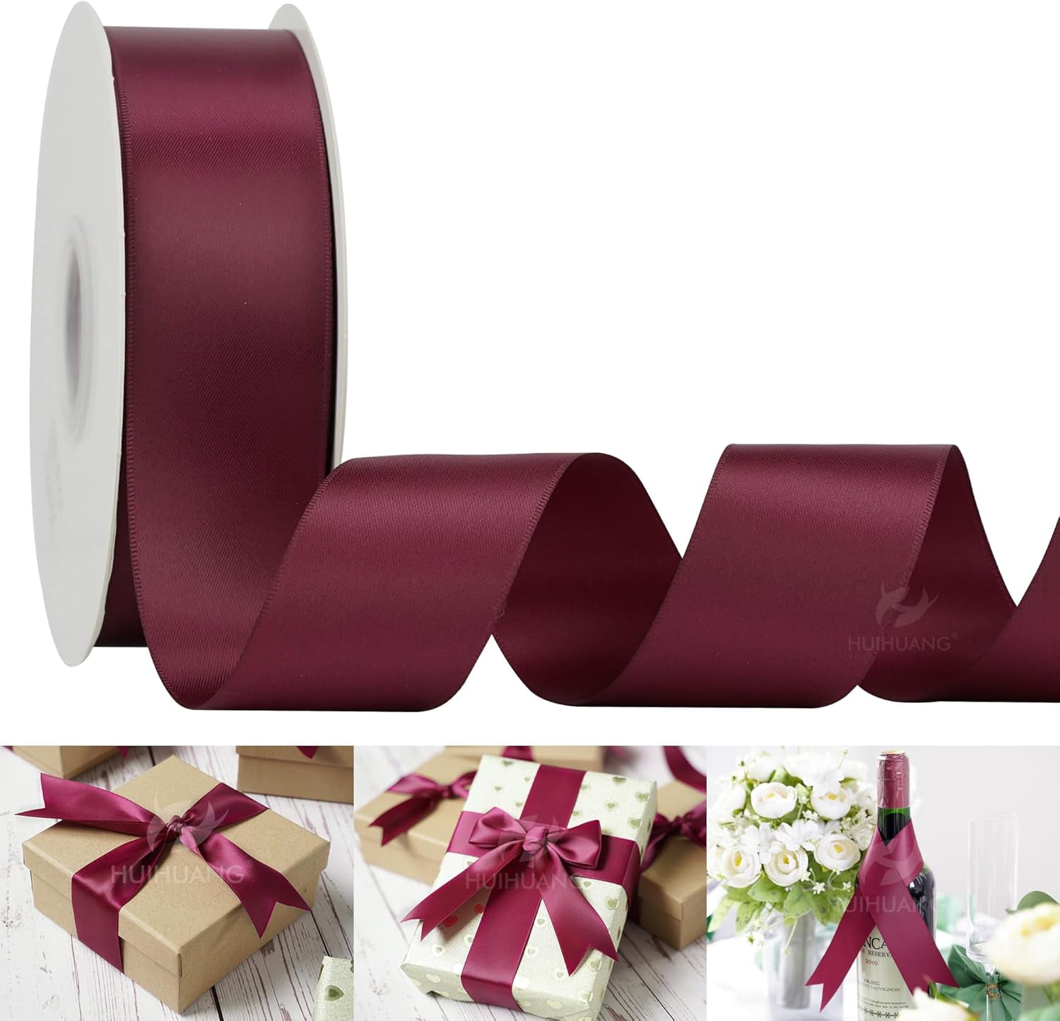 1-1/2 inch Double Face Satin Ribbon Maroon Ribbon Satin Wine Red Ribbons 50 Yards Roll for Gift Wrapping Bow Making Floral Bouquet Wedding Invitations Decor Party Favor Craft Supplies