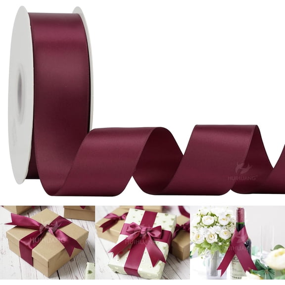 1-1/2 inch Double Face Satin Ribbon Maroon Ribbon Satin Wine Red Ribbons 50 Yards Roll for Gift Wrapping Bow Making Floral Bouquet Wedding Invitations Decor Party Favor Craft Supplies