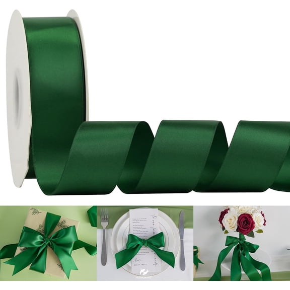 1-1/2 inch Double Face Satin Ribbon, Polyester Forest Green Ribbon 50 Yards Per Roll for Gift Wrapping Bows Making Floral Bouquet Christmas Tree Decor Party Favor and Craft Supplies