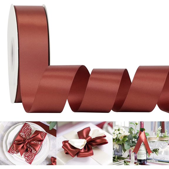 1-1/2 inch Double Face Satin Ribbon, Polyester Satin Rust Red Ribbon 50 Yards Per Roll for Gift Wrapping Bows Making Floral Bouquet Wedding Invitations Decor Party Favor and Craft Supplies