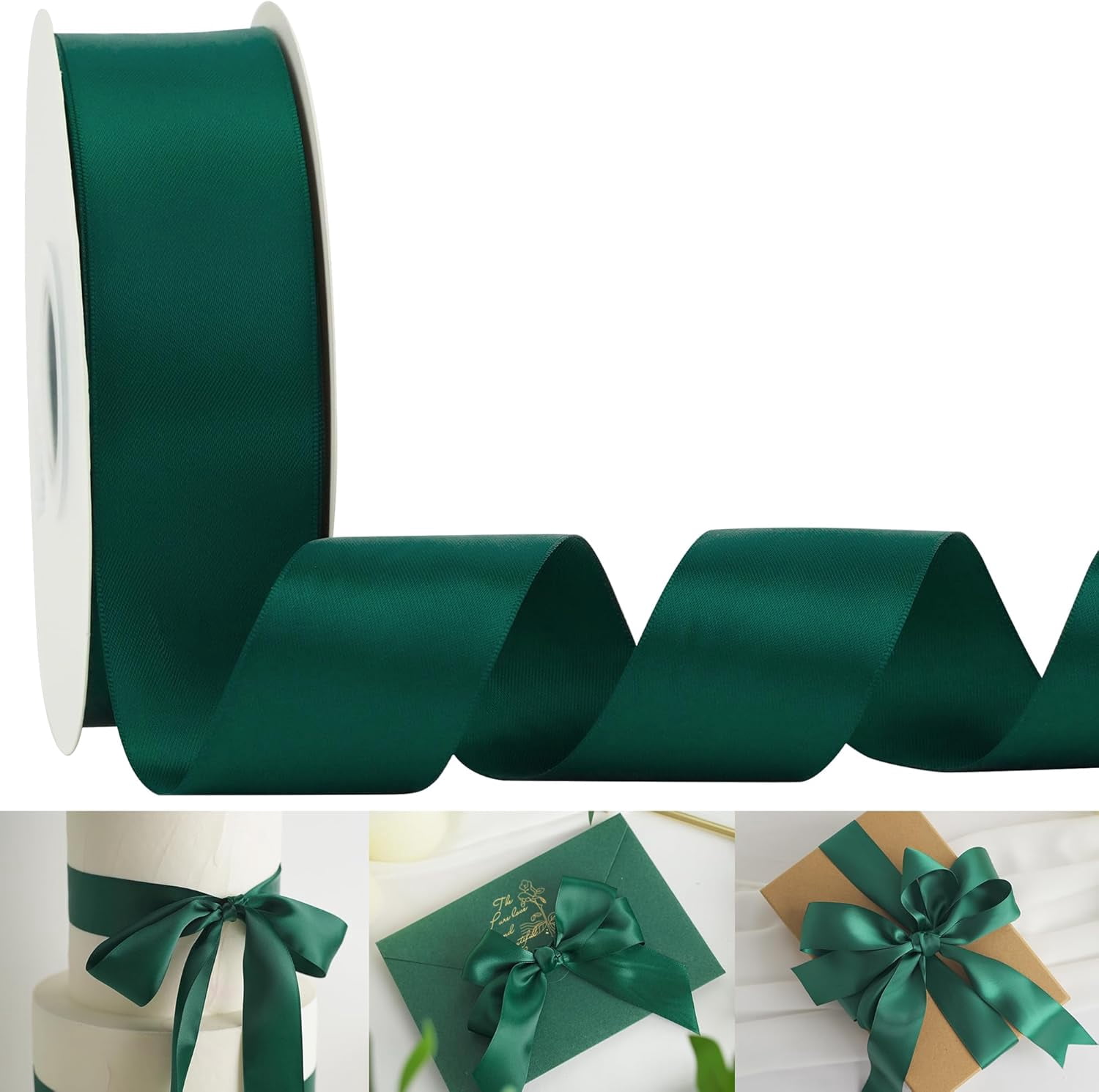 1-1/2 inch Hunter Green Ribbon Double-Faced Satin Ribbon 50 Yards Dark Green Ribbon for Crafts, Gift Wrapping, Flower Bouquet Wrap, Invitations, Holiday Decor, Bows Making
