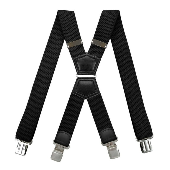 1 1/2 inch Solid Straight Clip Adjustable X Back Black Men's Suspender For Work