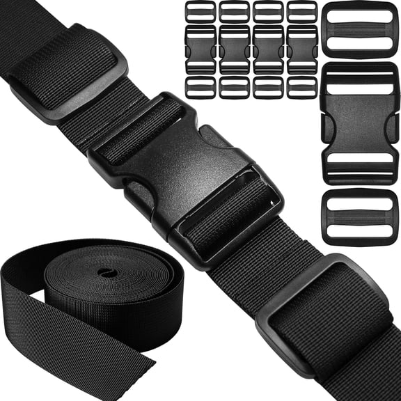 1-1/2 inch Straps Buckles Set: 6 yard Nylon Webbing Strap 1.5" Wide, 5 pack Side Release Plastic Buckle, 10 pcs Tri-glide Slide Clip, Heavy Duty Quick Snap Fasteners Dual Adjustable No Sew Required