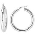 thumbnail image 1 of 1 1/2 inch sterling silver 40mm Hoop Earrings 5mm thick tube Plain Polished Nickel free Italy, 1 of 2